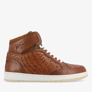 Rapido Brown Leather Sneakers - Brown Woven | -TAFT Fashion