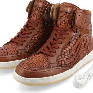 Rapido Brown Leather Sneakers - Brown Woven | -TAFT Fashion