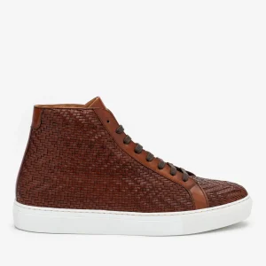 The Hightop Sneaker In Woven Brown Leather | -TAFT Best