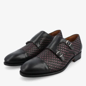 The Lucca Double Monk Strap Shoe In Black Woven | -TAFT Flash Sale