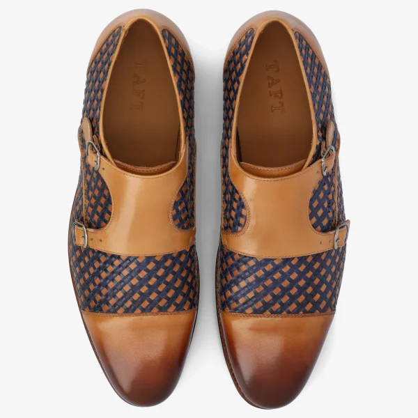 The Lucca Monk Strap Shoe In Navy Woven Leather | -TAFT Discount